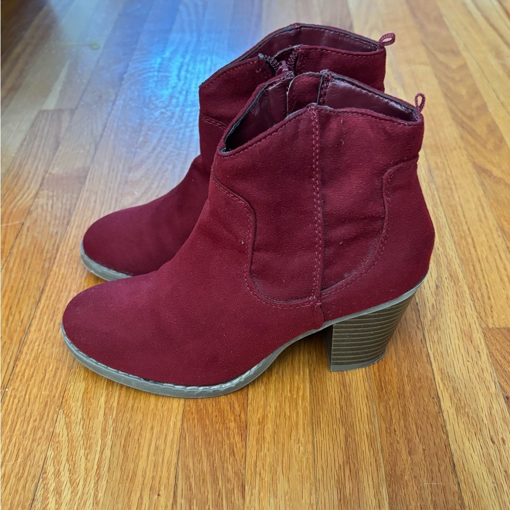 Red Burgundy Ankle Boots with Block Heel